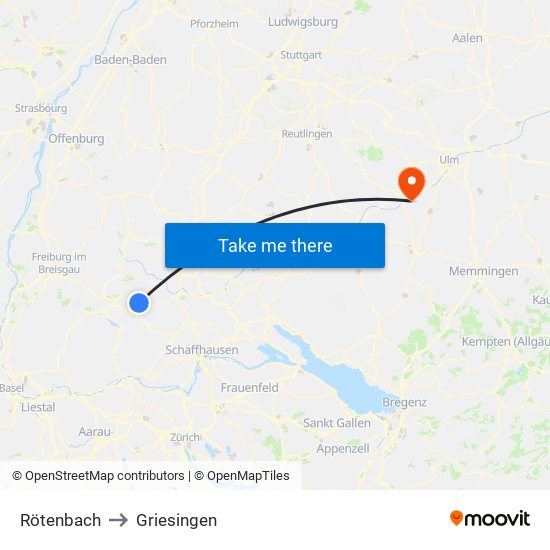 Rötenbach to Griesingen map