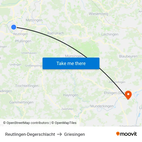 Reutlingen-Degerschlacht to Griesingen map