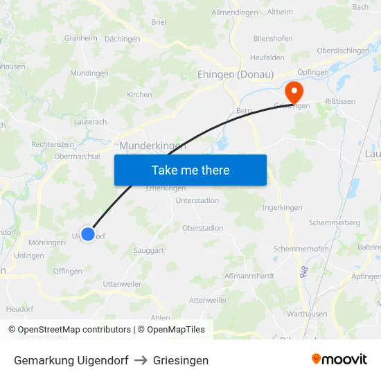 Gemarkung Uigendorf to Griesingen map