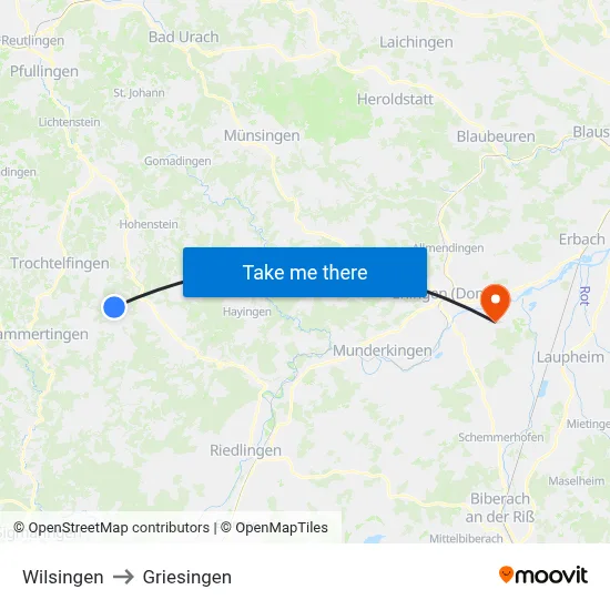 Wilsingen to Griesingen map