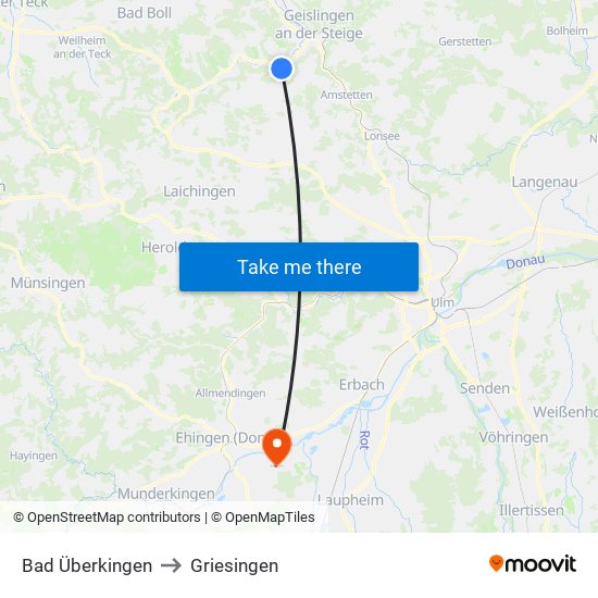 Bad Überkingen to Griesingen map