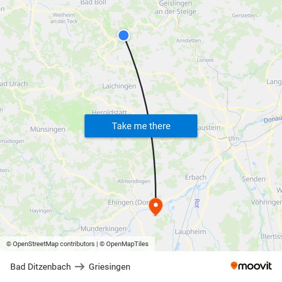 Bad Ditzenbach to Griesingen map