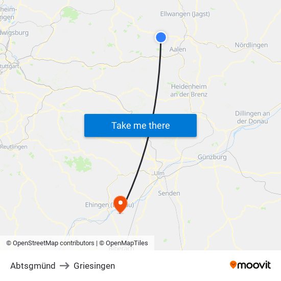 Abtsgmünd to Griesingen map