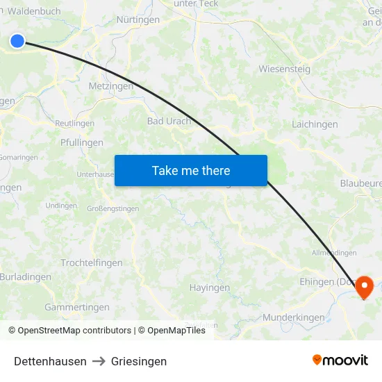 Dettenhausen to Griesingen map