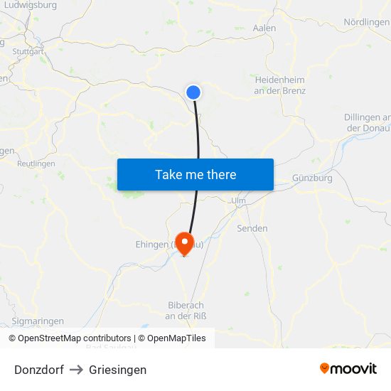 Donzdorf to Griesingen map