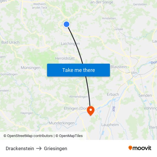 Drackenstein to Griesingen map