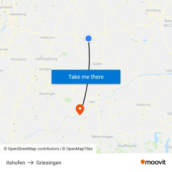 Ilshofen to Griesingen map