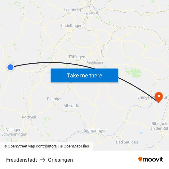 Freudenstadt to Griesingen map