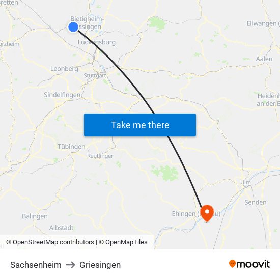 Sachsenheim to Griesingen map