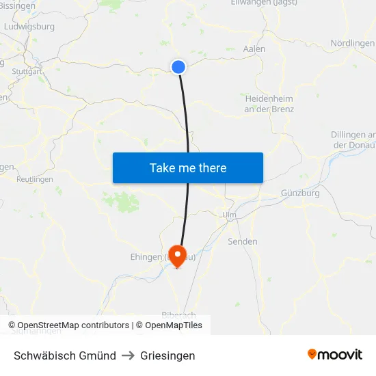 Schwäbisch Gmünd to Griesingen map