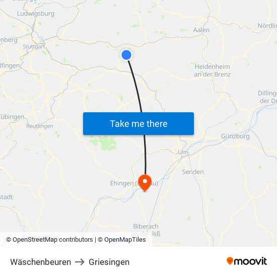 Wäschenbeuren to Griesingen map