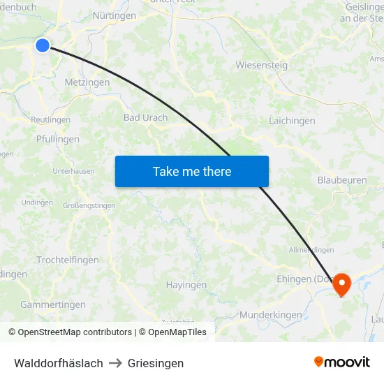 Walddorfhäslach to Griesingen map