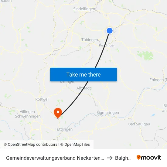 Gemeindeverwaltungsverband Neckartenzlingen to Balgheim map