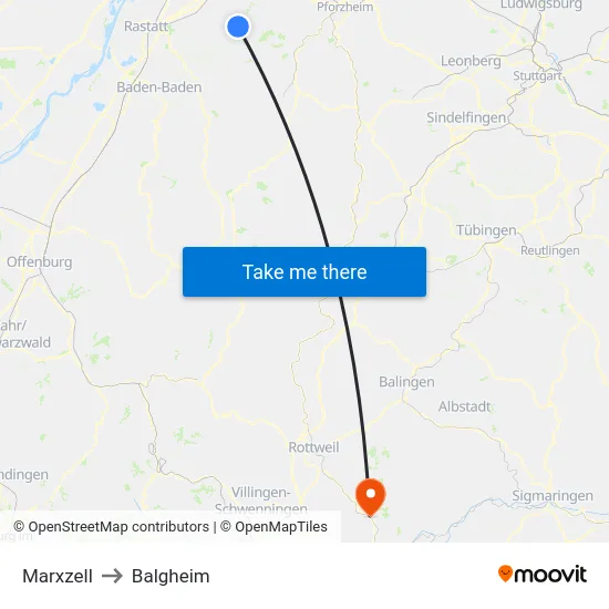 Marxzell to Balgheim map