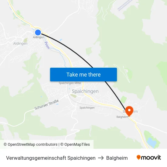 Verwaltungsgemeinschaft Spaichingen to Balgheim map