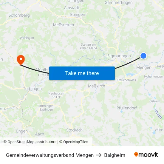 Gemeindeverwaltungsverband Mengen to Balgheim map