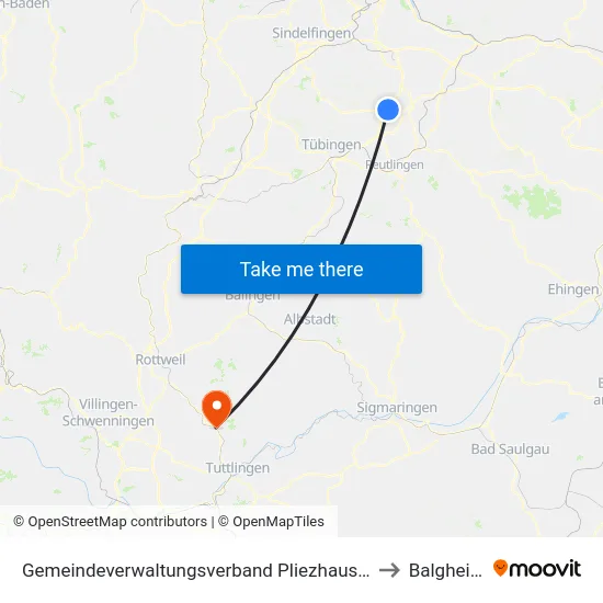 Gemeindeverwaltungsverband Pliezhausen to Balgheim map