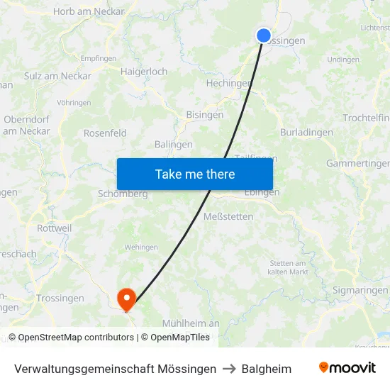 Verwaltungsgemeinschaft Mössingen to Balgheim map