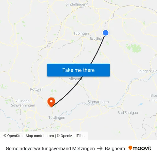 Gemeindeverwaltungsverband Metzingen to Balgheim map