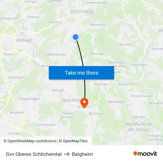 Gvv Oberes Schlichemtal to Balgheim map