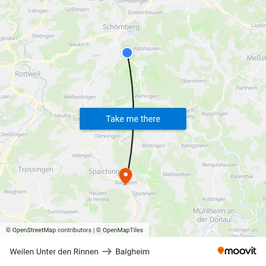 Weilen Unter den Rinnen to Balgheim map