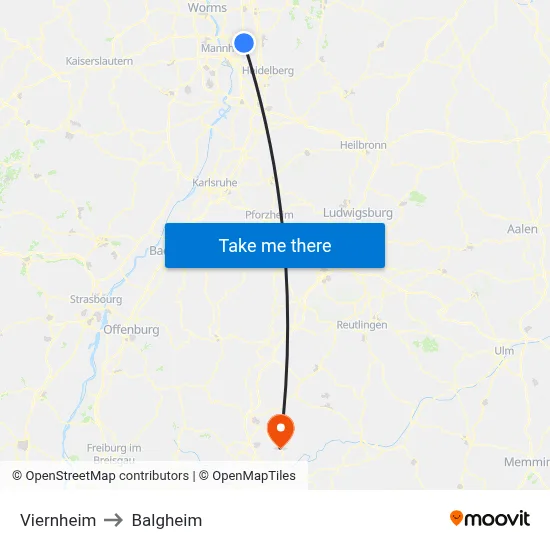 Viernheim to Balgheim map
