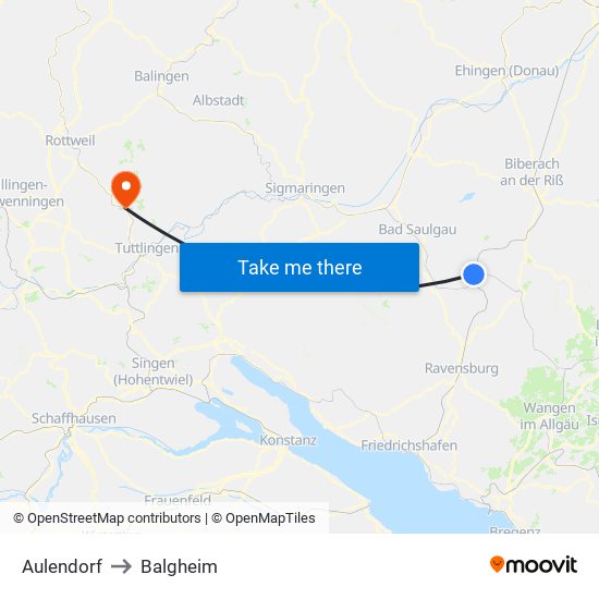 Aulendorf to Balgheim map