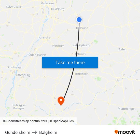 Gundelsheim to Balgheim map