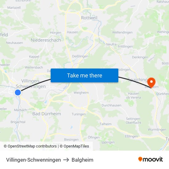 Villingen-Schwenningen to Balgheim map