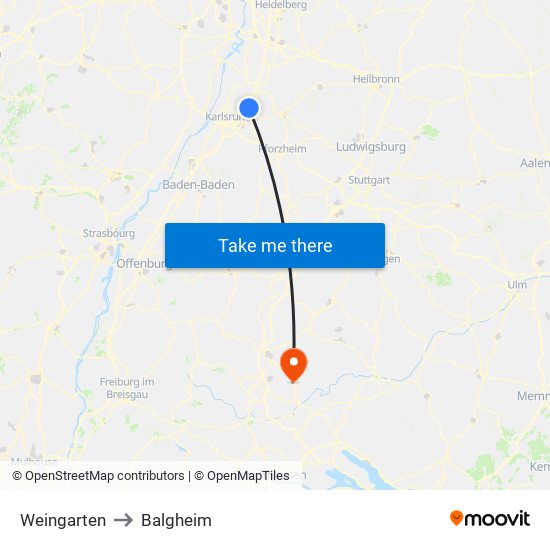 Weingarten to Balgheim map