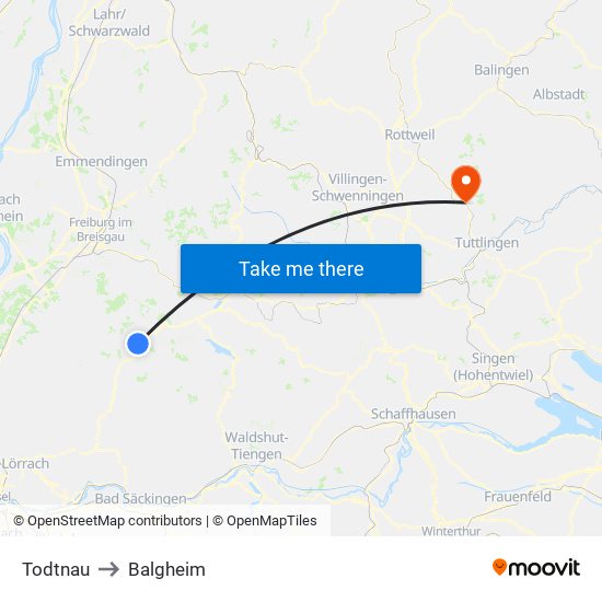 Todtnau to Balgheim map