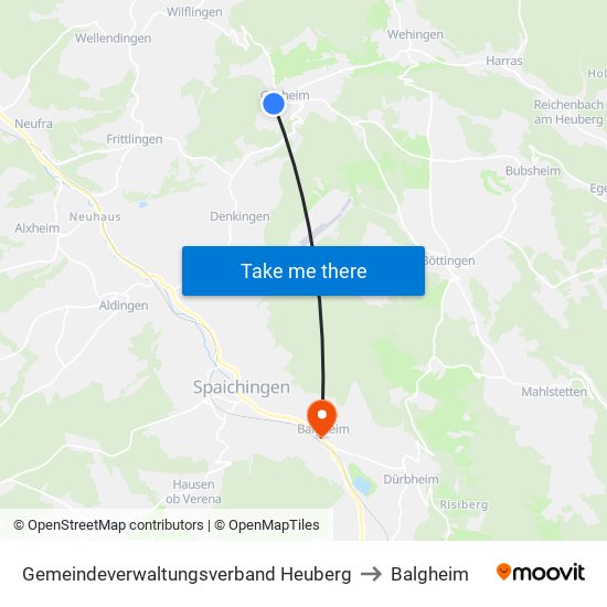 Gemeindeverwaltungsverband Heuberg to Balgheim map