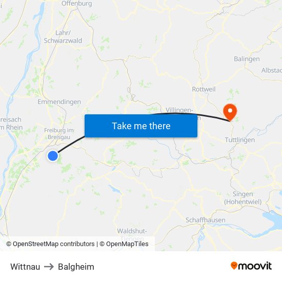 Wittnau to Balgheim map