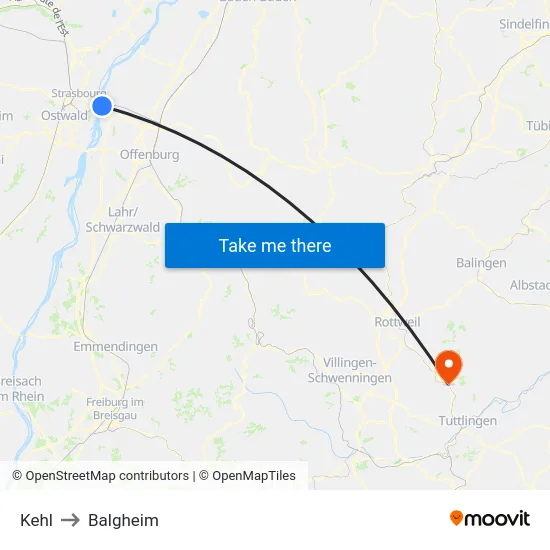 Kehl to Balgheim map