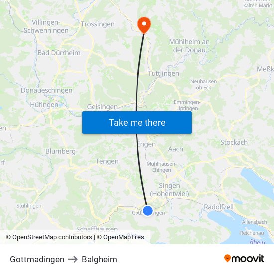 Gottmadingen to Balgheim map
