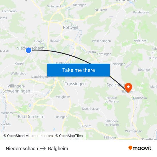 Niedereschach to Balgheim map