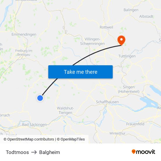 Todtmoos to Balgheim map
