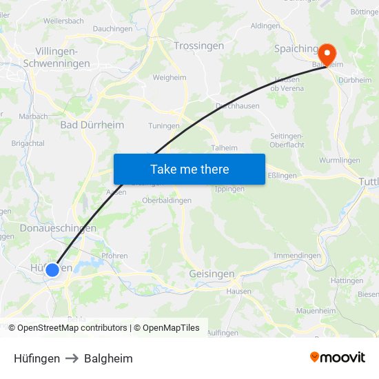 Hüfingen to Balgheim map