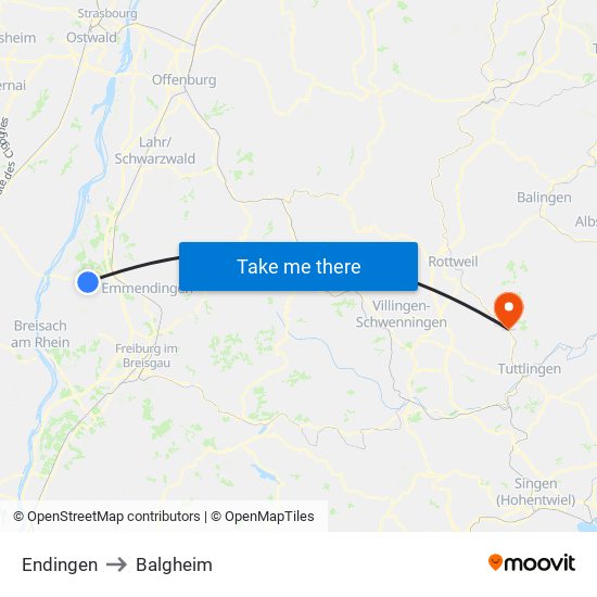 Endingen to Balgheim map