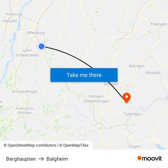 Berghaupten to Balgheim map