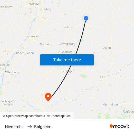 Niedernhall to Balgheim map