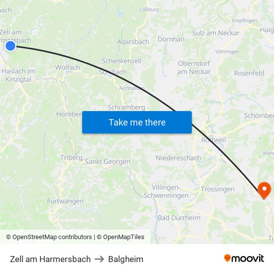 Zell am Harmersbach to Balgheim map