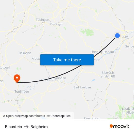 Blaustein to Balgheim map
