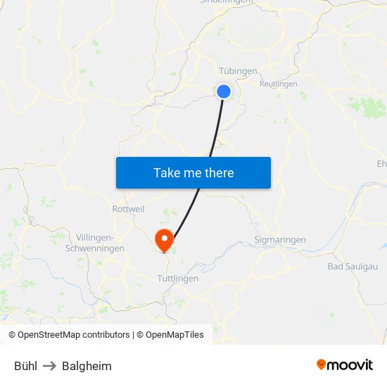 Bühl to Balgheim map