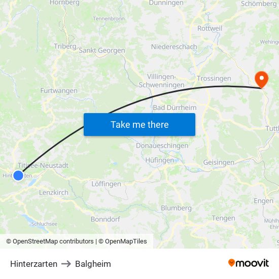 Hinterzarten to Balgheim map