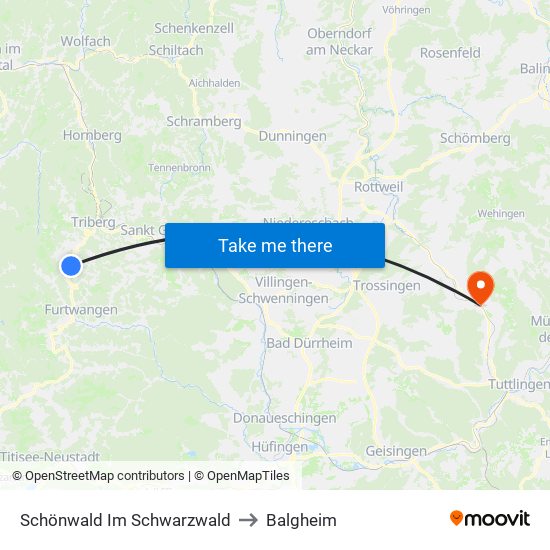 Schönwald Im Schwarzwald to Balgheim map