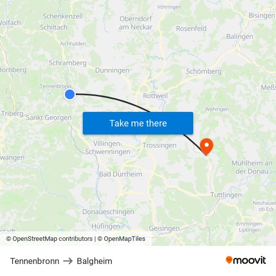 Tennenbronn to Balgheim map