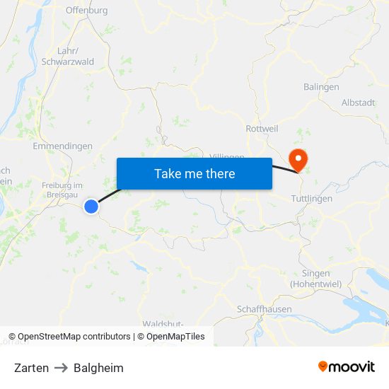 Zarten to Balgheim map