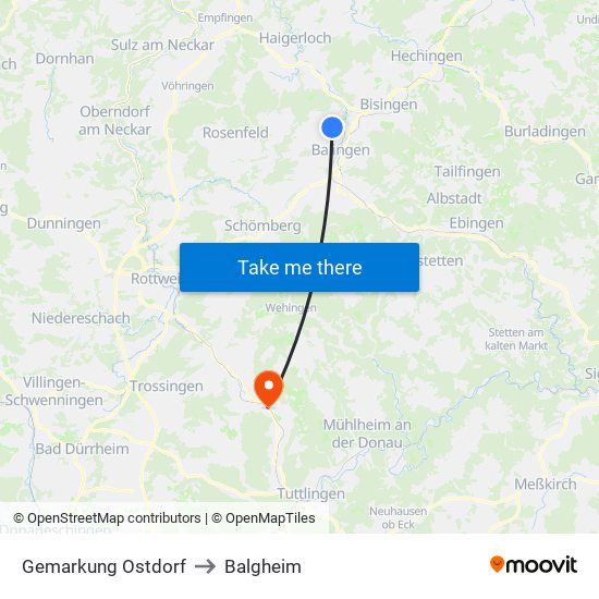 Gemarkung Ostdorf to Balgheim map