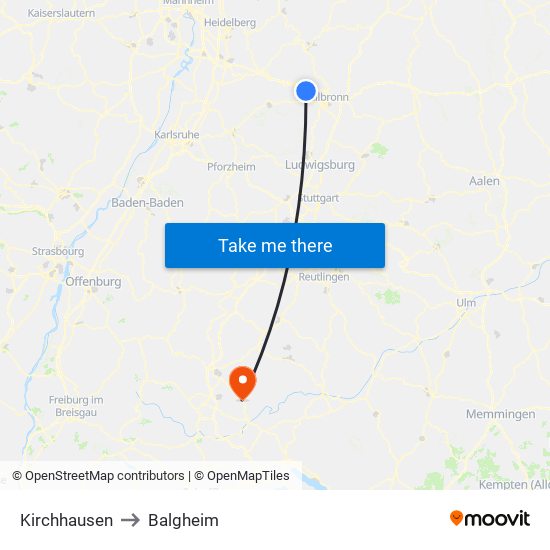 Kirchhausen to Balgheim map